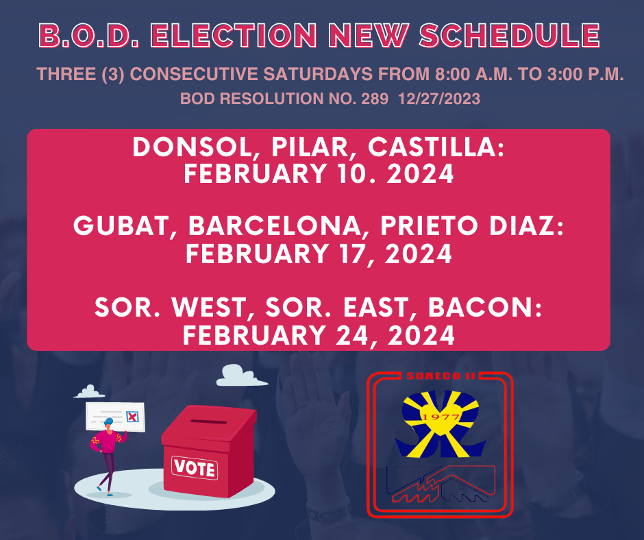 SORECO II BOD Election New Schedule 2024 – SORECO II